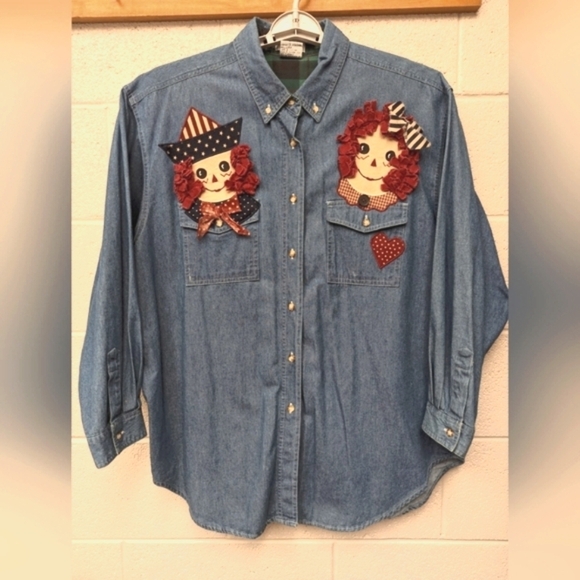 Raggedy Ann & Andy denim button down shirt  size XL - Picture 2 of 12